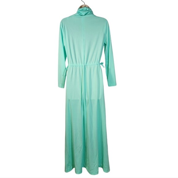 Vintage 70s Dress Disco Mod Long Sleeve Empire‎ Waist Maxi Flowy Mint Green L - Picture 4 of 16